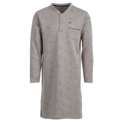 Afbeelding van Henry Terre Thermisch nachthemd voor heren, lange mouwen, lijndesign, borstzak, knoopsluiting, maat M tot 3XL, Antraciet