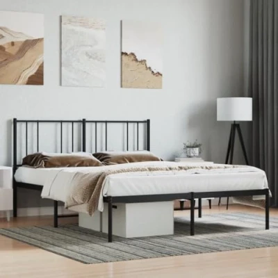 Afbeelding van Bedframe met hoofdbord metaal zwart 160x200 cm