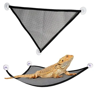 Afbeelding van 2 stuks hagedis reptiel hangmat reptielen met draagbare zuignap mesh lounger hoek voor slang kameleon gekko en