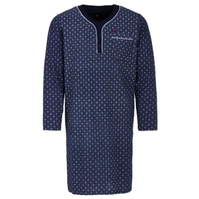 Afbeelding van Henry Terre Nachthemd voor heren, lange mouwen, ruitpatroon, borstzak, knoopsluiting, M 3XL, Navy Blauw
