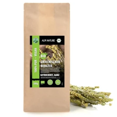 Afbeelding van biologische Griekse bergthee (200 g), hele bloemstelen van gecontroleerde teelt, voorzichtig gedroogd, 100% zuiver en natuurlijk, Sideritis Scardica Bio