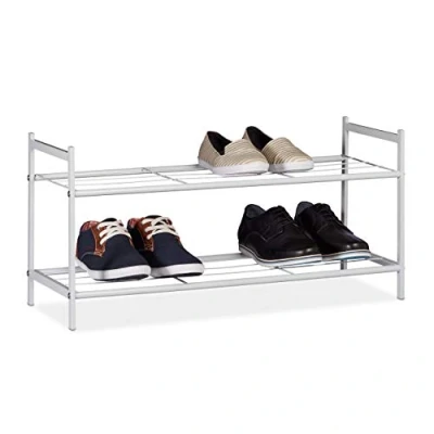Afbeelding van relaxdays schoenenrek van metaal, Voor 6 paar schoenen, schoenenkast, 2 etages wit