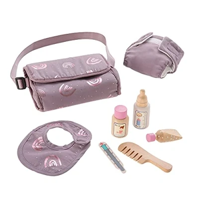 Afbeelding van howa Luiertas &quot;Rainbow&quot; Met luier, slabbetje en 5 houten accessoires voor poppen
