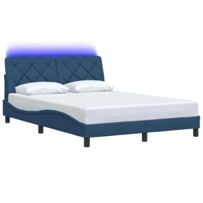 Afbeelding van vidaXL Bedframe met LED verlichting stof blauw 140x200 cm