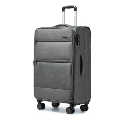 Afbeelding van British Traveller Zachte uitbreidbare koffer met 4 wielen geïntegreerd TSA slot, bagageset, reiskoffer, grijs.