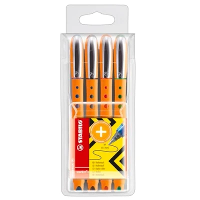 Image de Stylo Roller Stabilo bionic worker pochette de 4 rollers à pointe conique fine 0,3mm couleurs ass