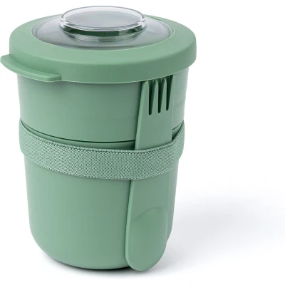 Afbeelding van Amuse Tylla Sage Morning &amp; Noon Bowl met Spork en Rekker Transparant Tritan Deksel Voor onderweg Lekvrij Groen 150 + 450 ml