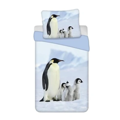 Afbeelding van Beddengoedset, pinguïns, 100% katoen, dekbedovertrek 140 x 200 cm, kussensloop 65 pinguïns