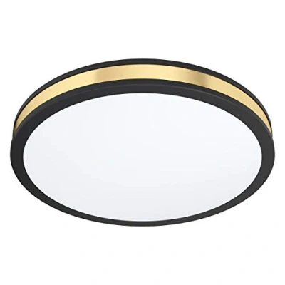 Afbeelding van Eglo Pescaito Led plafondlamp, 1 lichts, modern, plafondlamp van zwart staal en witte kunststof, wit, goud, woonkamerlamp, warm Ø 38 cm