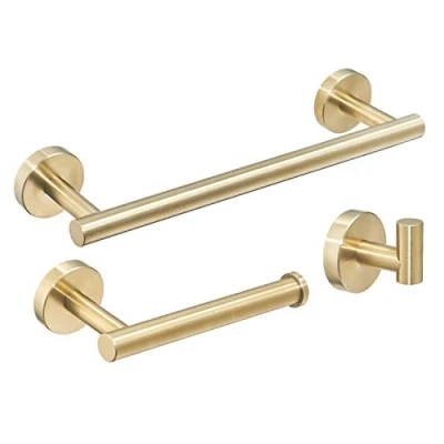 Afbeelding van Set van 3 badkameraccessoires SUS 304 roestvrij staal wandgemonteerde met handdoekhouder, badjassen, toiletpapier, geborsteld goud