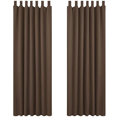 Afbeelding van Deconovo set van 2 verduisteringsgordijnen, thermische isolatie, tegen de kou, met lussen,voor keuken, woonkamer, 140 x 290 cm, bruin