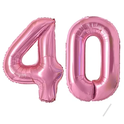 Afbeelding van Ballonnen verjaardag 40 roze 100 cm ballon cijfer 40, nummer Happy Birthday decoratie, ballonnen, verjaardagsfeest, jaren vliegen dankzij heliumballonnen