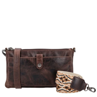 Afbeelding van Hide &amp; Stitches Next Navajo Crossbody Schoudertas Trendy Schouderband Donkerbruin 100% Leer
