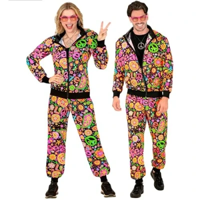 Afbeelding van Widmann Hippie Kostuum Paisley Peace Retro Trainingspak Zwart, Multicolor XL Carnavalskleding Verkleedkleding