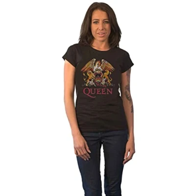 Image de Queen T Shirt Classic Crest Femme Noir Taille S