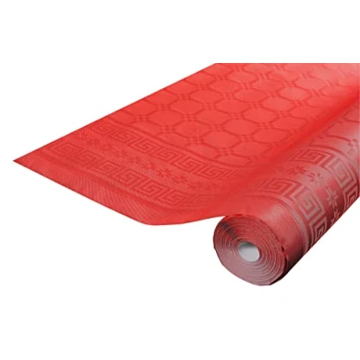 Afbeelding van Pro tafelkleed: 12 damastpapieren wegwerptafelkleden op een rol van 6 m lang en 1,20 breed, rode kleur. Damastpapier met chic klassiek universeel patroon, ref R480621I