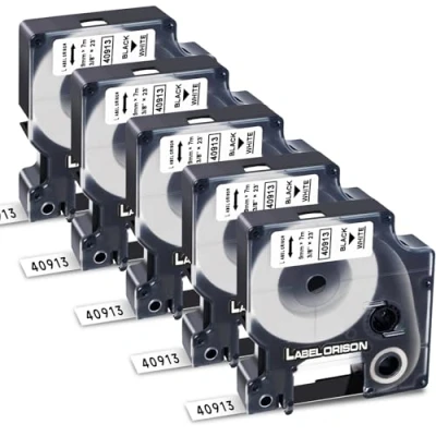 Afbeelding van Label Orison 5 stuks vervangende labeltape voor Dymo 40913 s0720680 9 mm zwart op wit Labelpoint 250 150 Labelwriter 450 Duo LabelManager 160 PNP 210D 360D 280 420P 500TS