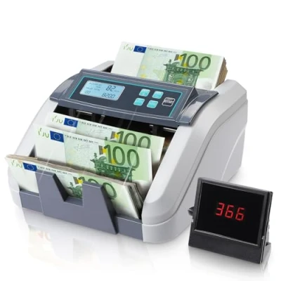 Afbeelding van MUNBYN IMC51 Geldteller met tel en batchfunctie UV/MG/IR detectie, 1100 bankbiljetten/minuut, lcd display, grijs