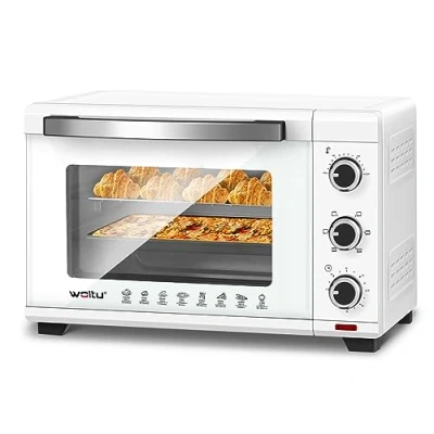 Afbeelding van WOLTU Elektrische tafeloven 32 l, mini oven 1600 W, broodroosteroven met dienblad, rooster en braadpan, temperaturen van 100 tot 230 C, timer 60 minuten, wit