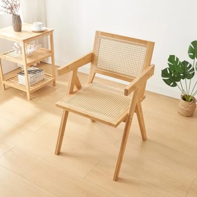 Afbeelding van Eetkamerstoel Asikkala 79x50x50 cm bamboe rotan look naturel [en.casa]