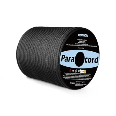 Afbeelding van Romon paracord 4 mm, 50 m met 9 strengen, scheurvast, nylon, voor survival, camping, zwart