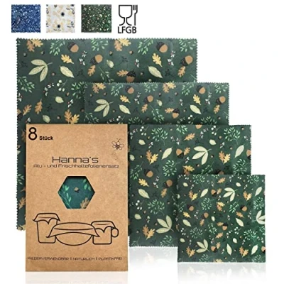 Afbeelding van 8 stuks bijenwasdoekjes voor levensmiddelen, Beeswax Wrap, wasdoek, herbruikbaar, Zero Waste papier, herbruikbare vershoudfolie