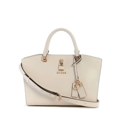 Afbeelding van GUESS Handtas Schoudertas Queensland Luxury Satchel Cream White / Taupe Beige
