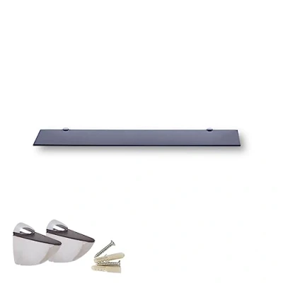 Afbeelding van Euro Tische glazen wandrek, zwart glas, rek voor badkamer, doucheplank met 6 mm ESG veiligheidsglas en metalen houders, verschillende maten (70 cm)
