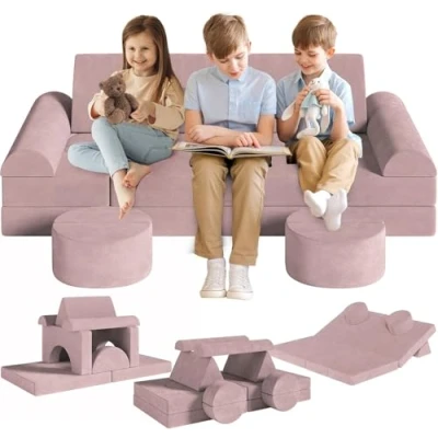 Afbeelding van 14 delige modulaire bank voor kinderen, converteerbare kinderbank, opvouwbare speelbank, kinderkamer, slaapkamer, speelkamer, ideaal cadeau oneindige speelmogelijkheden