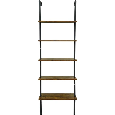 Afbeelding van Furnilux 5 Laags Wandgemonteerde Opbergladder Boekenplank met Metalen Frame 60x24 cm Planken