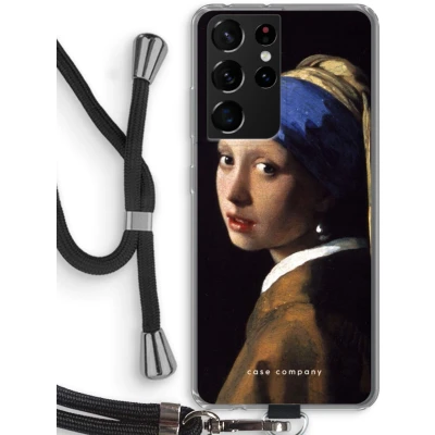 Afbeelding van hoesje met Koord geschikt voor Samsung Galaxy S21 Ultra The Pearl Earring Telefoonhoesje Zwart Bescherming aan alle Kanten en Over de Schermrand