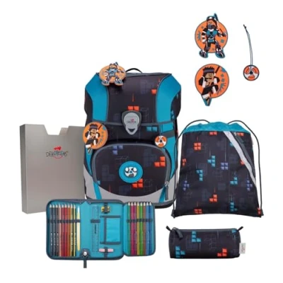 Afbeelding van DerDieDas Schooltas ErgoFlex Tiny Schulranzenset 5 delig Ninja Fighter Donkerblauw