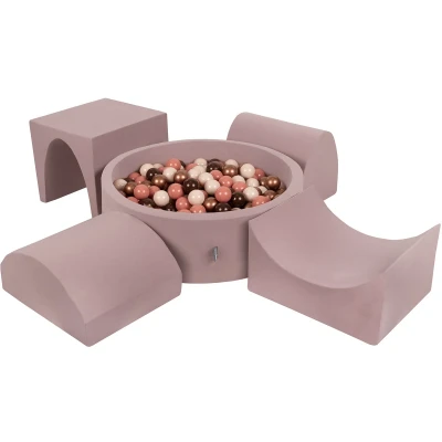 Afbeelding van KiddyMoon Foam Speelplaats met Rond Ballenbad (200 Ballen) Kinderen Ballenbakken Speelgoed Obstakel Parcours, Heide: Bruin/Koper/Pastel Beige/Zalm