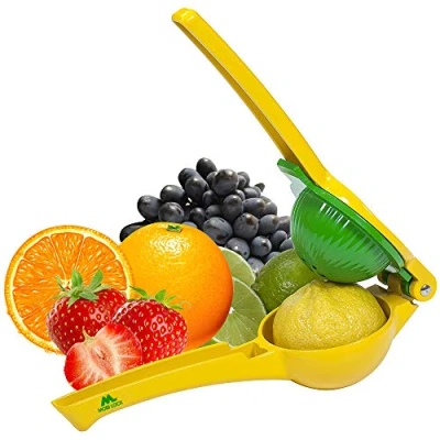 Afbeelding van Mobi Lock Chefs Choice Citroen &amp; Limoenpers van Roestvrijstaal, Fruitpers Zonder Zaadjes Pulp, Draagbaar, Vaatwasbestendige voor het maken Vers Sap, Salades, Cocktails, Koken, Groen Geel