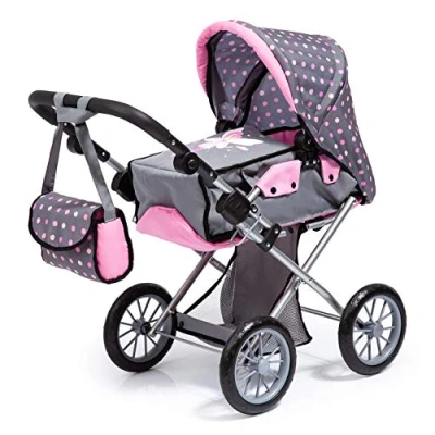 Afbeelding van Bayer Design 13666AA City Star poppenwagen, tas, afneembare reiswieg, verstelbaar, opvouwbaar, grijs, roze