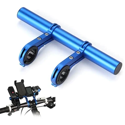 Afbeelding van WUDQIJI fietsstuurverlenging 20 cm dubbele verlenging voor mountainbike, snelheidsmeter, mobiele telefoon, GPS led (blauw)