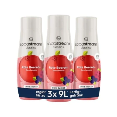 Afbeelding van SodaStream Siroop 3 rode bessen zonder suiker, 1 fles geeft 9 liter kant en klare drank, in enkele seconden bereid altijd vers, x 440 ml