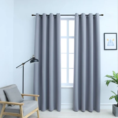 Afbeelding van Gordijn verduisterend met metalen ringen 2 st 140x175 cm grijs