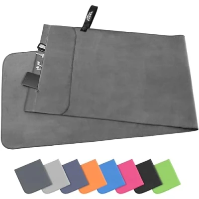 Afbeelding van Pameil Fitnesshanddoek met ritsvak, 120 x 50 cm, sporthanddoek van microvezel, compact en sneldrogend, fitnesshanddoek, dubbele fleece
