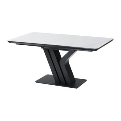 Afbeelding van Vente unique Verlengbare eettafel 6 tot 8 plaatsen van keramiek, mdf en metaal Wit marmereffect zwart MERIANI L 200 cm x H 76 D 90
