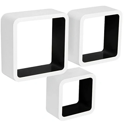 Afbeelding van WOLTU 3 Stukken Wandrekken kubus plank MDF,Wandrek elegant voor decoratie,Wit+Zwart RG9236sz