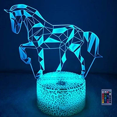Afbeelding van 3D Illusion Paard Lamp Lampen Art Deco LED Afstandsbediening 7/16 Kleuren Veranderen Nachtlampje USB Powered Kids Cadeau Verjaardag Kerstmis