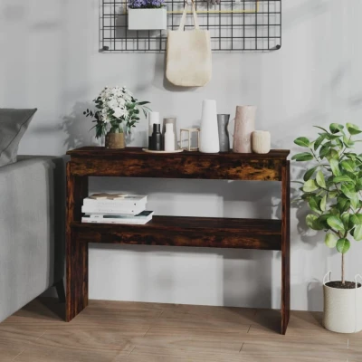 Afbeelding van Wandtafel 102x30x80 cm bewerkt hout gerookt eikenkleurig