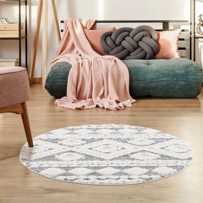 Afbeelding van Vloerkleed Focus Style ROND Hoogpolig Fluffy Scandinavisch Grijs Creme 120 CM