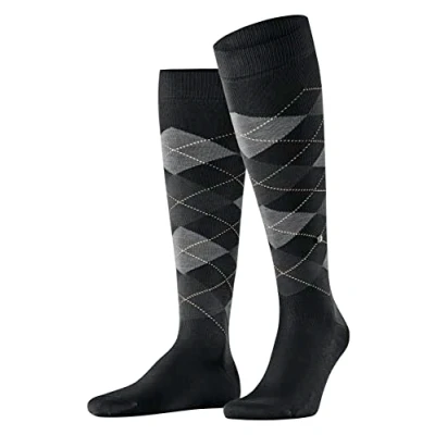Afbeelding van Burlington Manchester Sok Lang Ruit Zwart 3000 maat 40 46 Heren Kniekousen Katoen Suitable Herenkleding