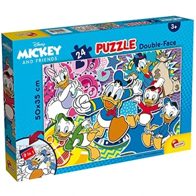 Afbeelding van Lisciani Disney Mickey Mouse puzzel 24 delige dubbelzijdig achterkant om in te kleuren educatief spel vanaf 3 jaar