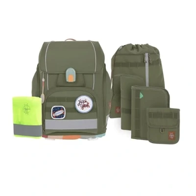 Afbeelding van LÄSSIG 7 delige schooltas set kinder/schoolset Boxy Unique olive, olijfgroen, Eén maat, Casual