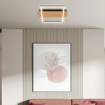 Afbeelding van Briloner Kada LED plafondlamp 3909014 Houtdecor AAN/UIT Warm wit licht 34 x 26 6 cm Zwart hout