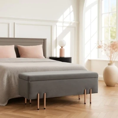Afbeelding van Bankje Dals met opbergruimte 118x40x42 cm grijs [en.casa]