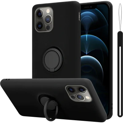 Afbeelding van Cadorabo Hoesje geschikt voor Apple iPhone 12 / PRO in LIQUID ZWART Beschermhoes van flexibel TPU silicone Case Cover met ring